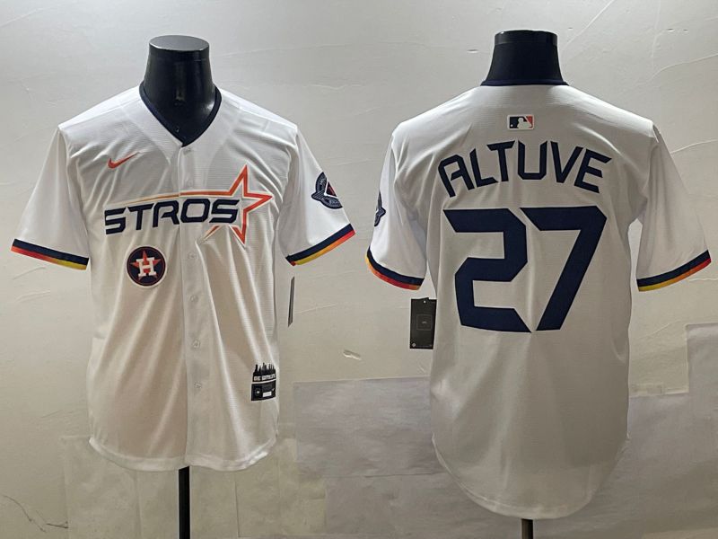 Men Houston Astros #27 Altuve White Three generations Joint Name 2025 Nike MLB Jersey style 10->houston astros->MLB Jersey